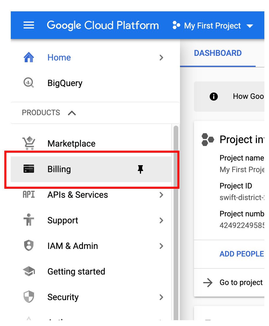 GCP billing sidebar