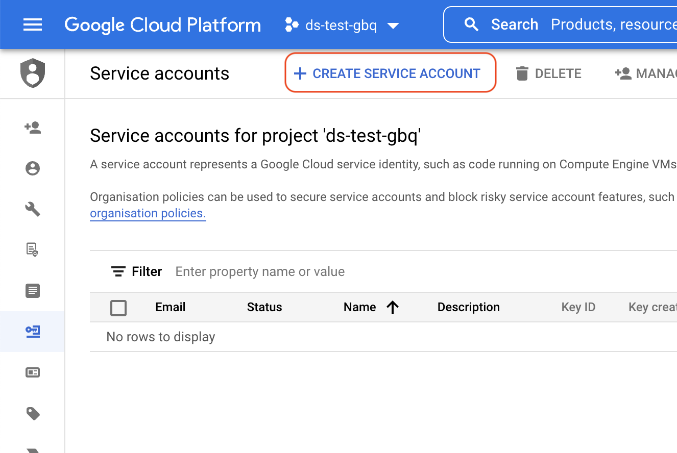 Service account details