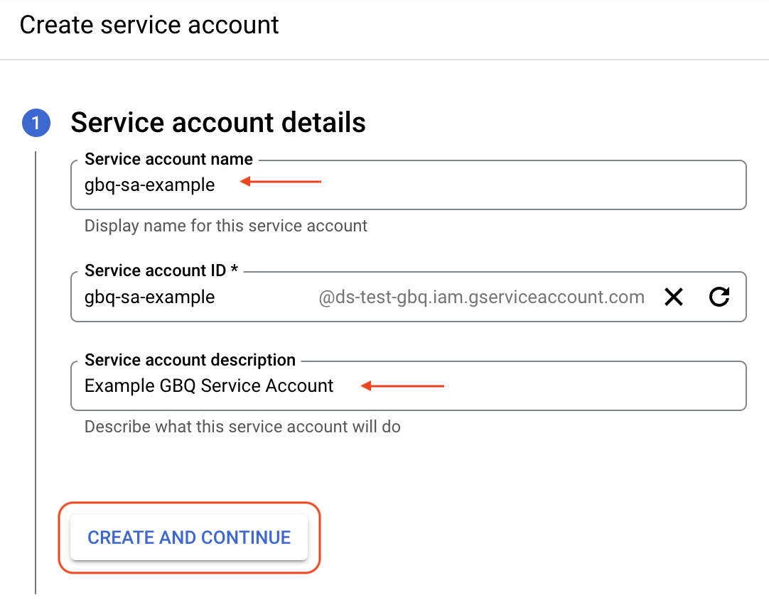 Configure service account details