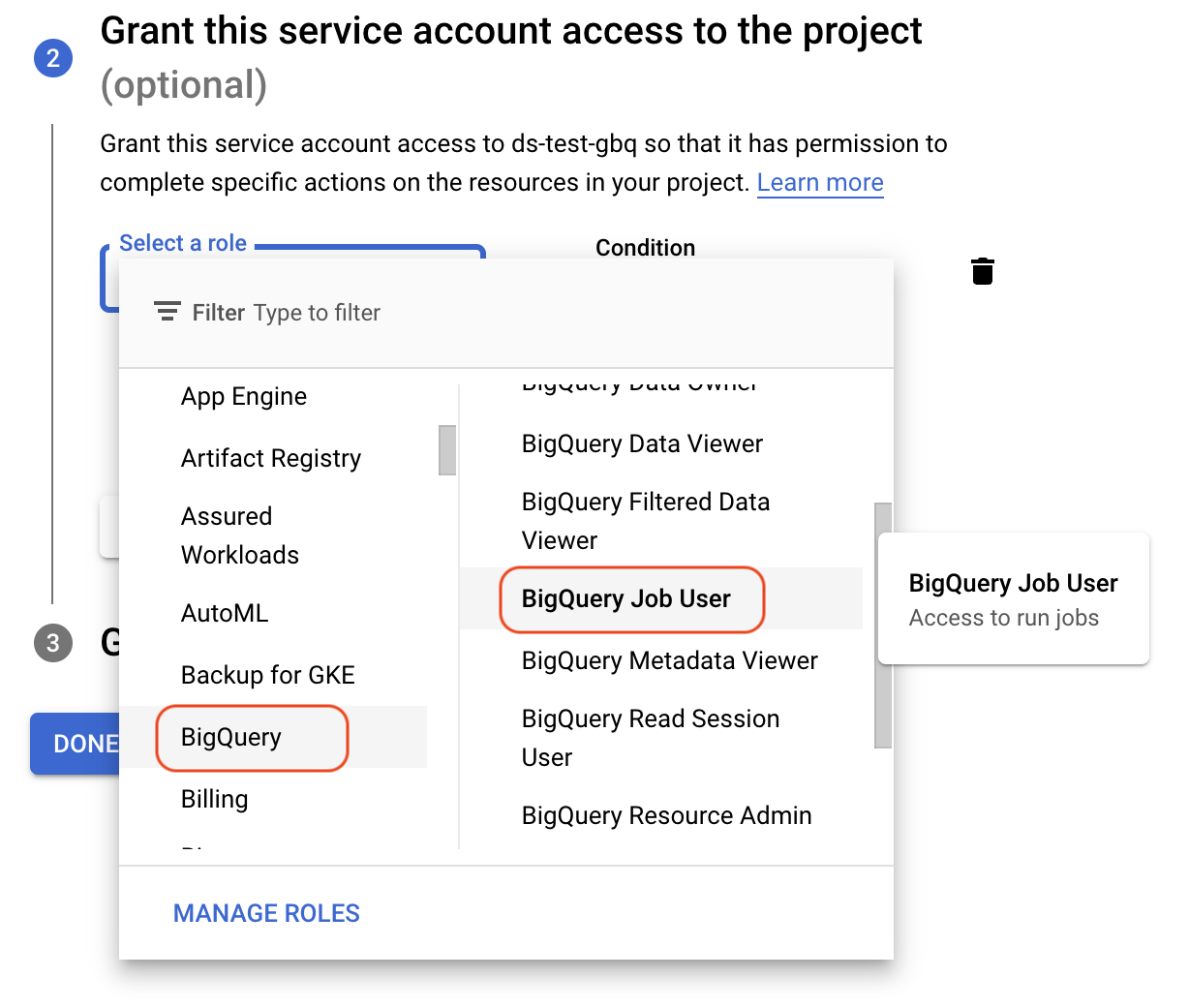 Assign a role to a service account
