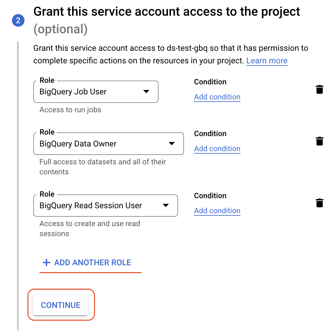 Example GBQ roles for a service account